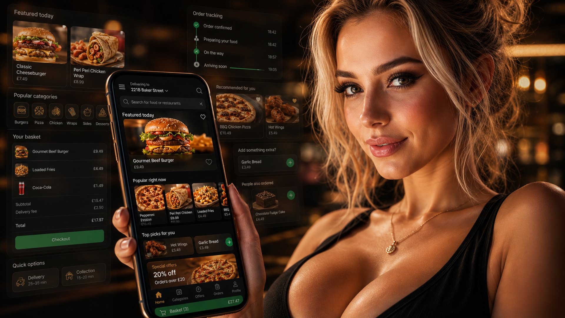 A customer using a modern takeaway ordering app